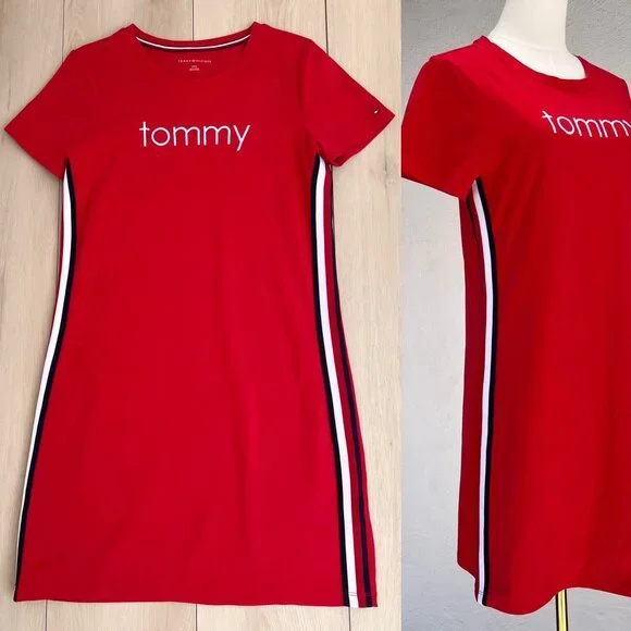 Tommy Hilfiger Tommy Embroidered Logo Red T-Shirt Dress Small / Sporty Spice - Picture 2 of 14